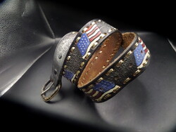 USA témájú(eredeti)Vintage Hecho En Mexico bőr öv h: 96 cm, sz: 3,7cm csat: 5,5 x 4,5 cm