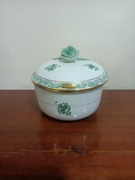 Eladó Herendi zöld Apponyi mintás, kézzel festett bonbonier (10x9 cm)