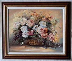Varga Szidónia "Virágkosár" festmény minőségi keretben, ingyen postával