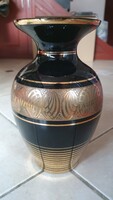 Fekete üvegváza arany dekorral, régi, retró