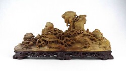 1Y613 Antik nagyméretű faragott keleti zsírkő szobor - Padodák a hegyen 36 cm