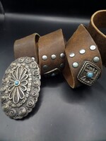 River Island (eredeti) Western / indián bőr öv h: 95 cm, szél: 3,7 cm csat: 9 x 6,5 cm