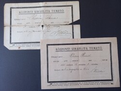 1904–1912 Központi Izraelita Temető – Charin Henrik és Charin Anna temetői igazolások