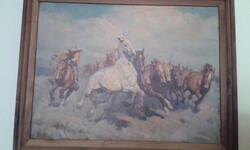Viski János – „Vágtató ménes” | Eredeti olajfestmény, 79×58 cm