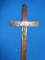 Antik cc.1900.SZENT FÖLD JERUZSÁLEM zarándok fa kereszt , feszület Corpus fém Jézus corpussal