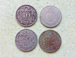 Ferenc József 4 db Különböző Érme 10 Heller Fillér 1894-1915 Habsburg Birodalom