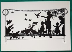 Árnykép, sziluett üdvözlőlap, gyerekek, postatiszta képeslap