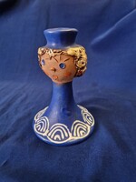 Vintage Kerámia Gyertyatartó – „Kék Sapkás Figura” – Retro kuriózum