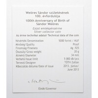 Magyarország,5000 forint 2013 PP - Weöres Sándor - Certifikáció