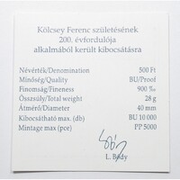 Magyarország,500 forint 1990 - Kölcsey Ferenc - Certifikáció
