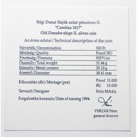 Magyarország,500 forint 1994 - Régi dunai hajók - Carolina - Certifikáció