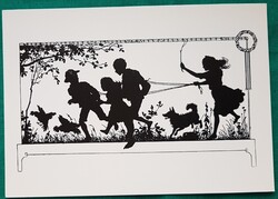 Árnykép, sziluett üdvözlőlap, gyerekek, postatiszta képeslap