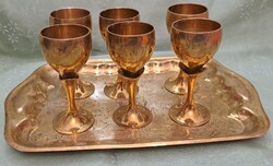Réz 6db-os likörös pohár tálcán (M6068)
