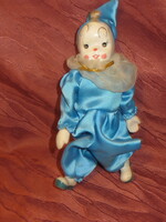 Régi antik porcelán bohóc baba kék  ruhában 19. magassága 19 cm