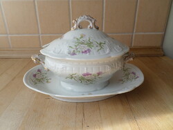 Régi-antik szecessziós porcelán fedeles szószos kínáló tál