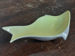 Alt Német,Germany Volkstedt 1900-1936 Porcelán Hal Formájú Sárga Figurális Gyűrűtartó,Kínáló.12 cm.