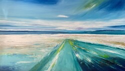 Szalai Krisztián :Türkiz rianás / Balatonakarattya Magaspart 80x140cm olaj/vászon.