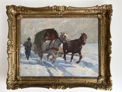 VISKI JÁNOS FESTMÉNY, LOVASKOCSI TÉLEN