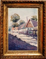 Nyárády Gulyás Jenő (1920-1970): Balatonfelvidéki utca nyári napsütésben - ökörszemes keretben