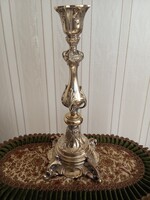 Antik ezüstözött Judaica gyertyatartó barokk stílusú cizellált mintázattal, Norblin & Co jelzéssel!