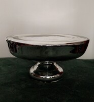 Hatalmas régi talpas üveg tortatál süteményes szendvicses kínáló alátét foncsorozott ezüst 29,5 cm