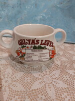 Gyulyás leveses, porelán kétfülű csésze, recepttel