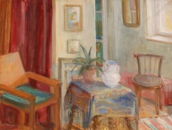Farkas Eszter (1900-1983): Interior (Enteriőr) - olaj-vászon, arany keretben