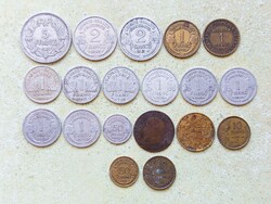 Franciaország 19 db Különböző Érme 5 50 Centimes 1 2 5 10 20 Frank Francs 1867-1952