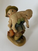 Vintage Anri (Juan Ferrandiz) mini fafigura, kisfiú báránnyal
