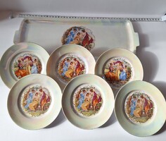 Zsolnay süteményes/szendvicses téglalap tál 6 kistányérral