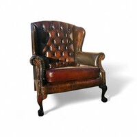 Eredeti Angol Chesterfield Queen Anne füles bőr fotel B322