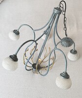 5 ágú Florentin stílusú csillár – Türkiz-arany, 70 cm, antikolt üvegbúrákkal