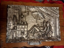 Carl Spitzweg tiszteletére készült jelzett relief,1839-es "A szegény költő"  című festménye alapján.