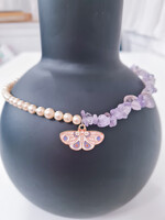 Ametrin-gyöngy nyaklánc pillangóval