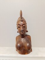 Afrikai szobor keményfa népművészet antik patinás női fej büszt fa faragás 336 6238
