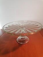 Vintage art deco, talpas, üveg tortatál, gyümölcsös tál, asztalközép