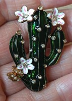 Bross zománcos kaktusz & virág – strasszos, statement,alkalmi,ajándék