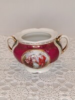 Cseh Altwien zsánerjelenetes porcelán CUKORTARTÓ