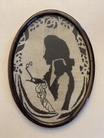 Antik tűgobelin árnykép – eredeti 1930-as évekbeli keretezésben