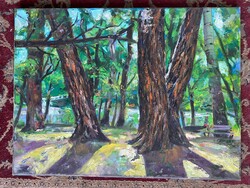 Ismeretlen festő: Fák és árnyékok a patakparton