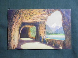 Postcard, Switzerland, Lake Lucerne, Axenstrasse, panoramic road view, detail, 1905-