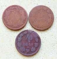 Ferenc József 4 Krajcár 1868 KB 1864 3 db Érme Habsburg Birodalom