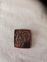 Antik Percz János iparművészeti vörösréz ötvös bross / kitűző - kakas --- 4x4,5 cm