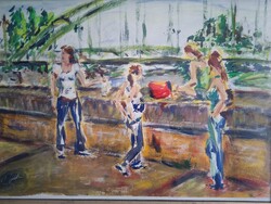 Kortárs festmény : Győri lányok - 2009 - 50 cm x 70 cm gouache, karton