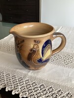 Kerámia tejfölös csupor kakas mintával kézzel készítve, jelzéssel!