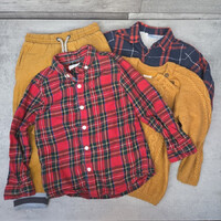 Next, H&M kisfiú mustársárga-kockás vagány ruhacsomag, 92