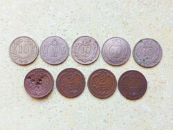 Ferenc József 9 db Különböző Érme 2 10 Heller Fillér 1893-1915 Habsburg Birodalom