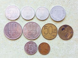Románia 10 db Különböző Érme 1 5 20 50 100 500 1000 5000 Lej Lei 1992-2002