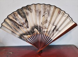 Antik kínai kézzel festett kalligrafikus legyező