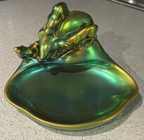 Zsolnay Eozin vaddisznós, vadászos névjegytartó tál